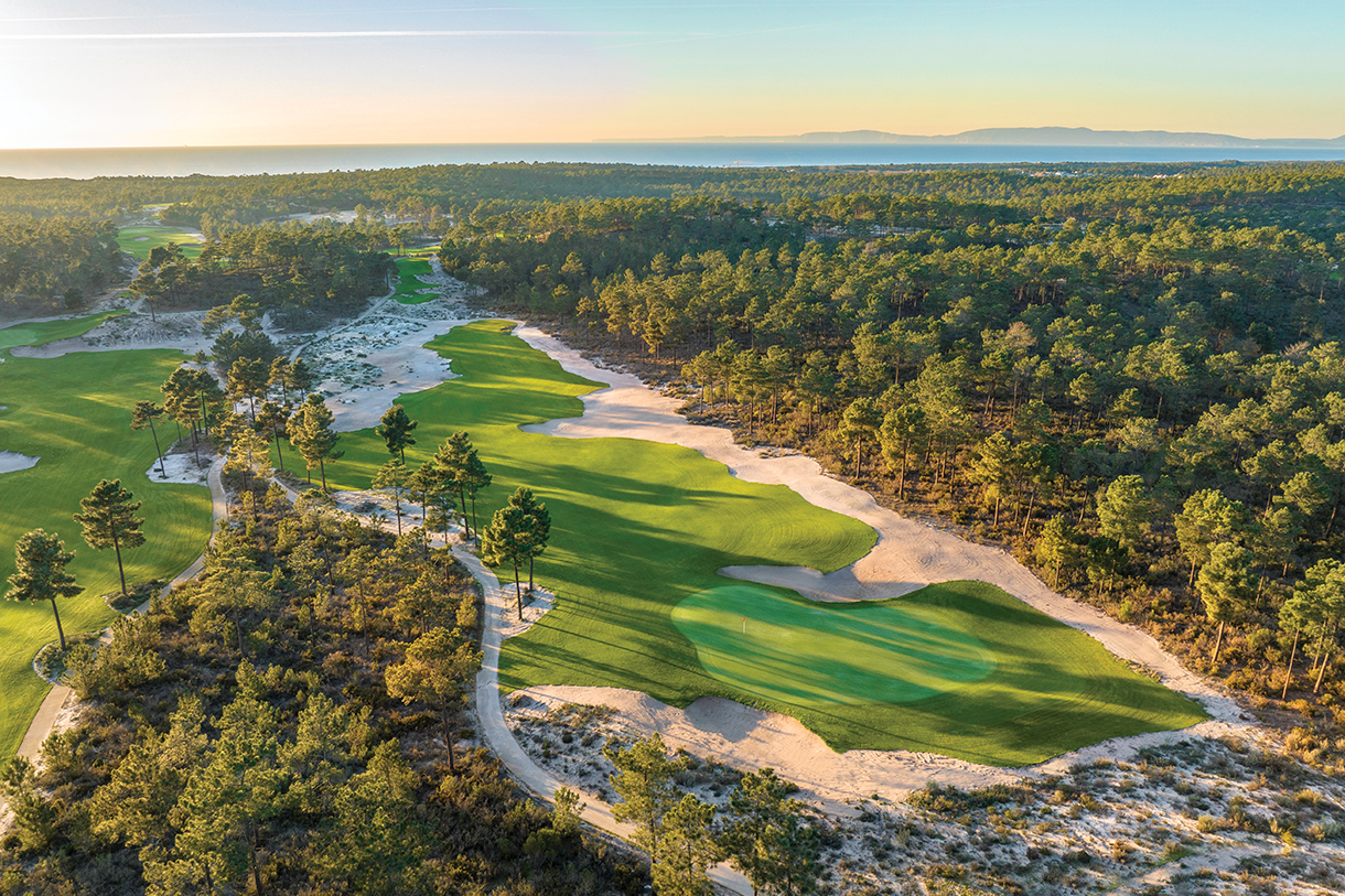 Golf greens surrounded by native sandscapes, trees and beach