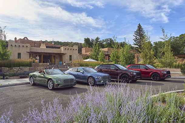 Bentley cars parked in front of property on the outskirts of New Mexico 