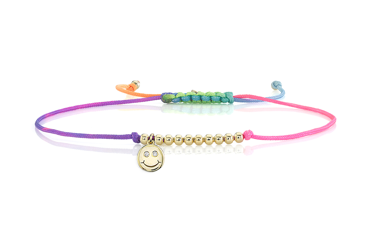 Sydney Evan Gold and Diamond Tiny Happy Face Cord Bracelet