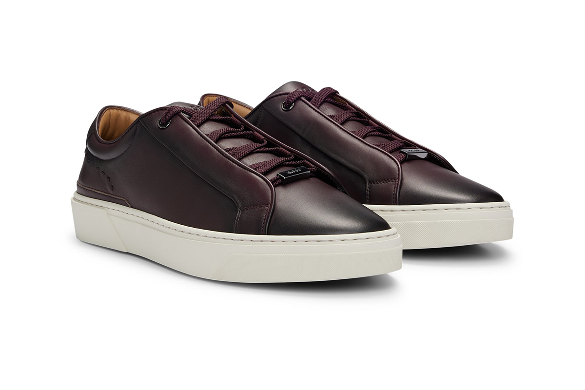 Hugo Boss Gary Burnished-Leather Trainers